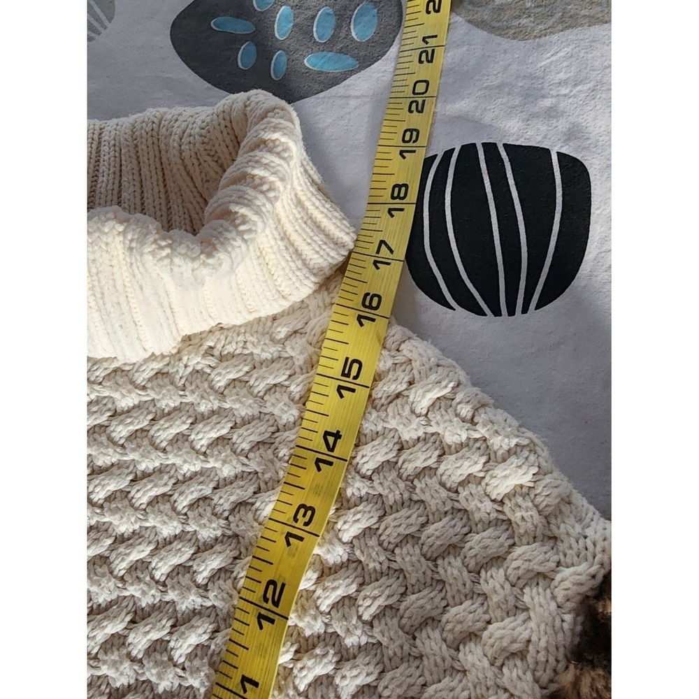 Aspen Kids Poncho Kids Size M 5-6 Cream Leopard Trim Faux Fur Cable Knit Cozy - Picture 5 of 10